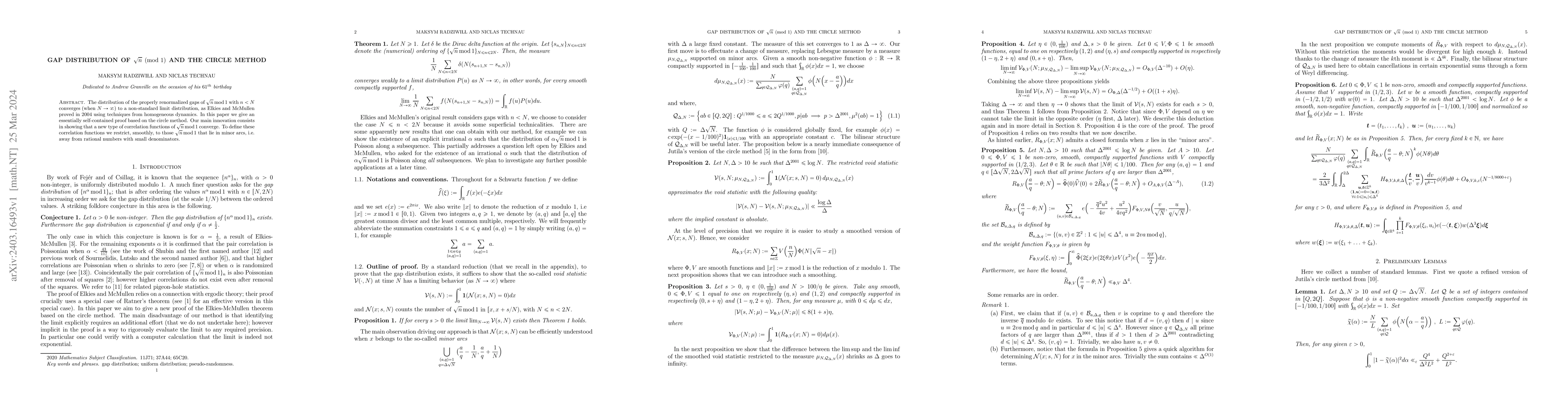 Thumbnail for Gap distribution of $\sqrt{n} \,\mathrm{mod}\, 1$ and the circle method