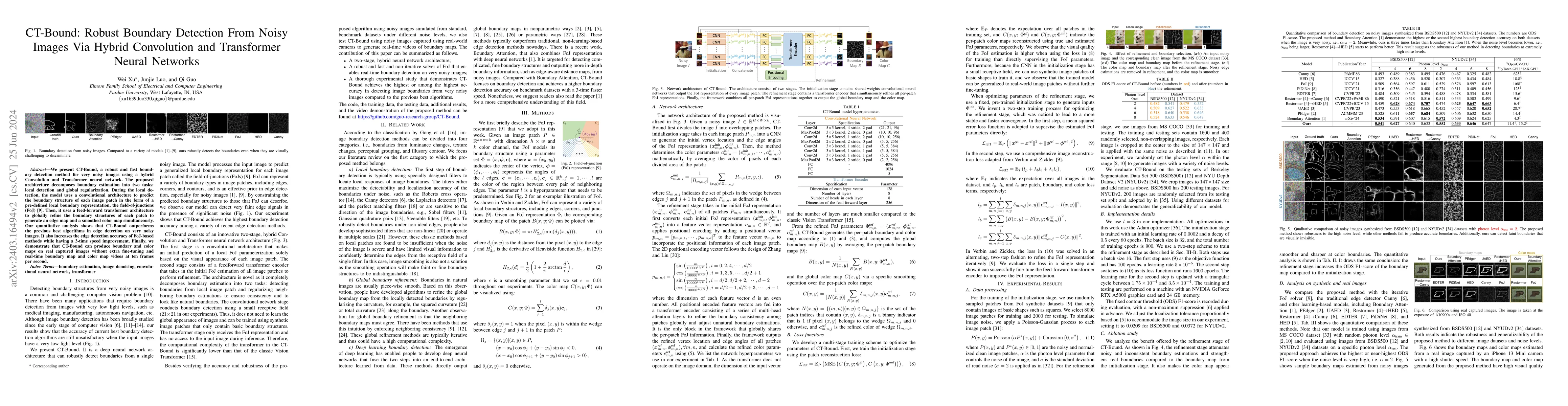 Thumbnail for CT-Bound: Robust Boundary Detection From Noisy Images Via Hybrid
  Convolution and Transformer Neural Networks