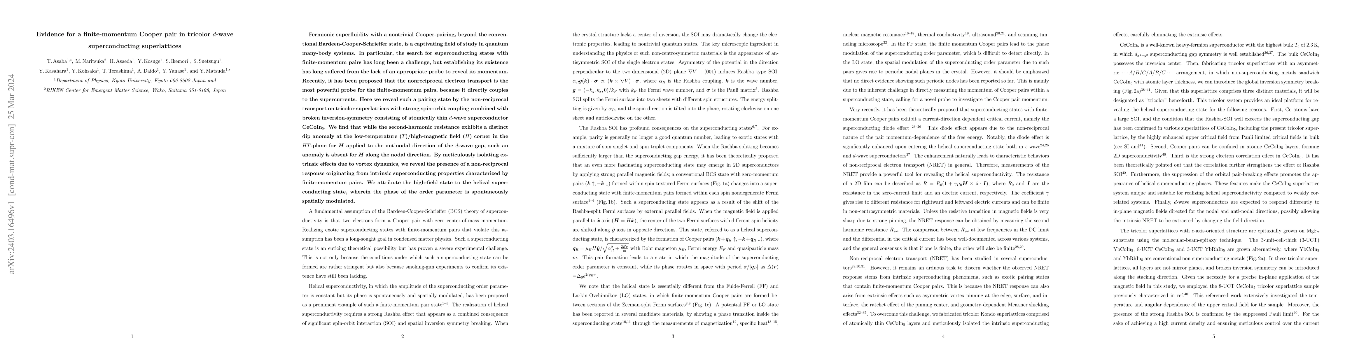Thumbnail for Evidence for a finite-momentum Cooper pair in tricolor $d$-wave
  superconducting superlattices