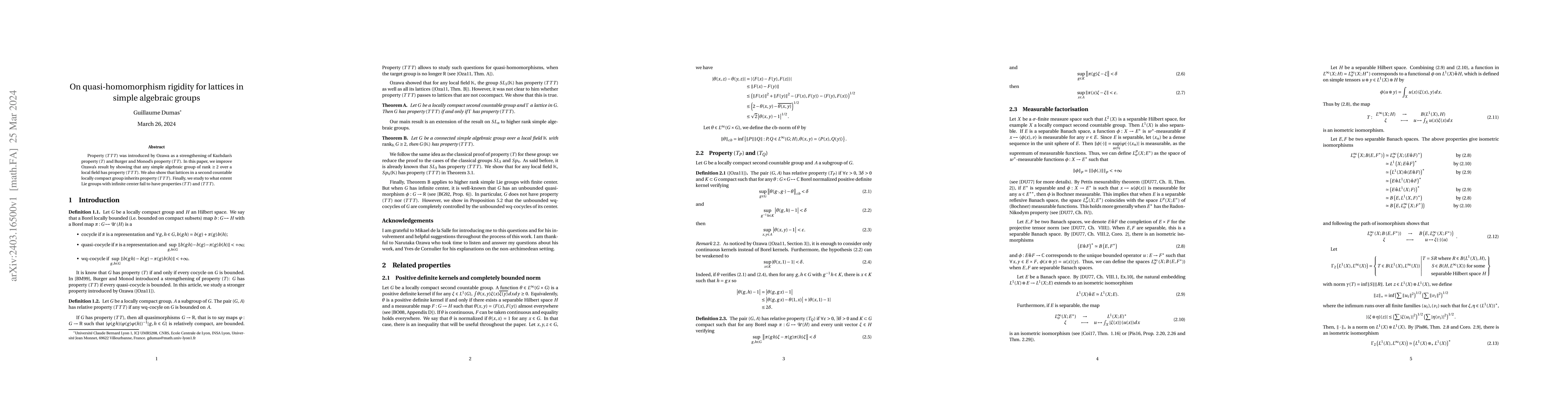 Thumbnail for On quasi-homomorphism rigidity for lattices in simple algebraic groups