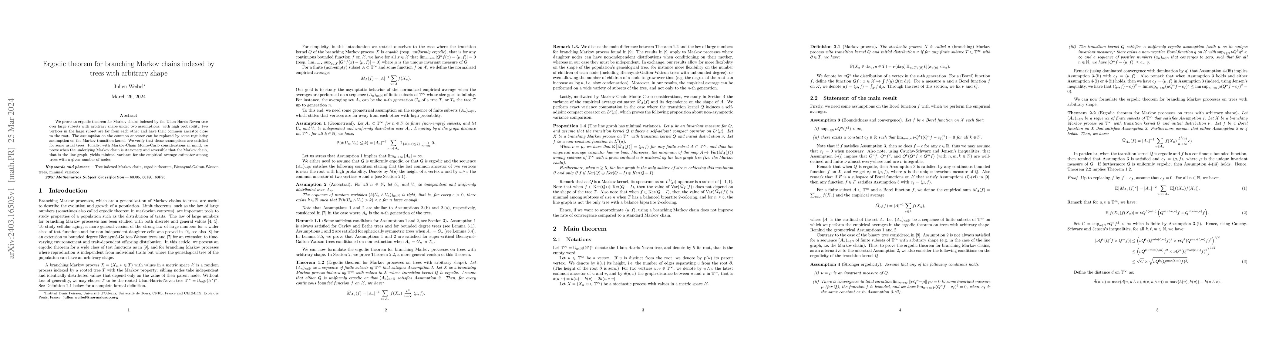 Thumbnail for Ergodic theorem for branching Markov chains indexed by trees with
  arbitrary shape