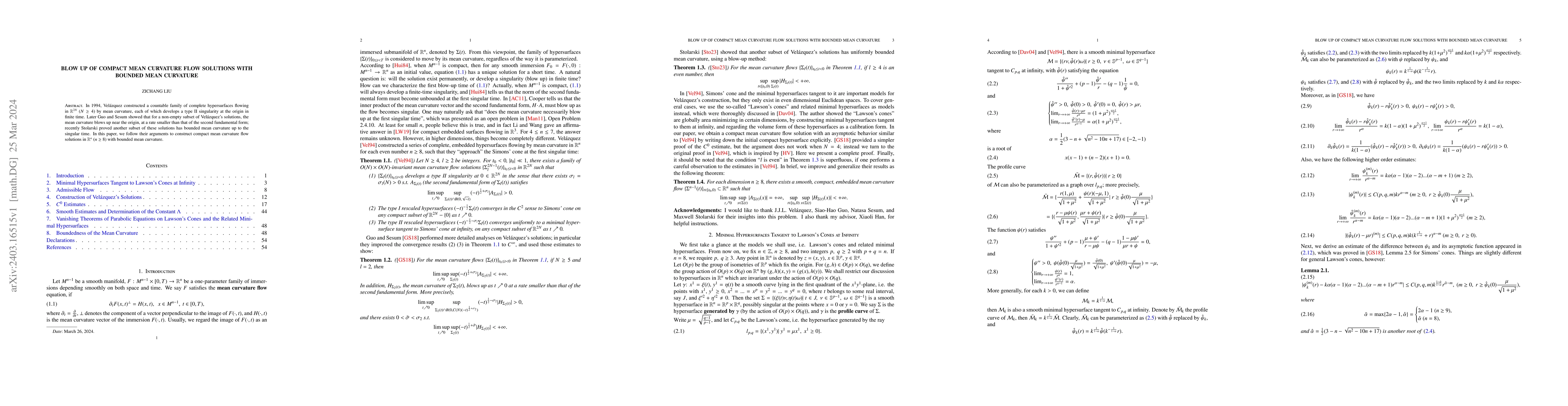 Thumbnail for Blow Up of Compact Mean Curvature Flow Solutions with Bounded Mean
  Curvature