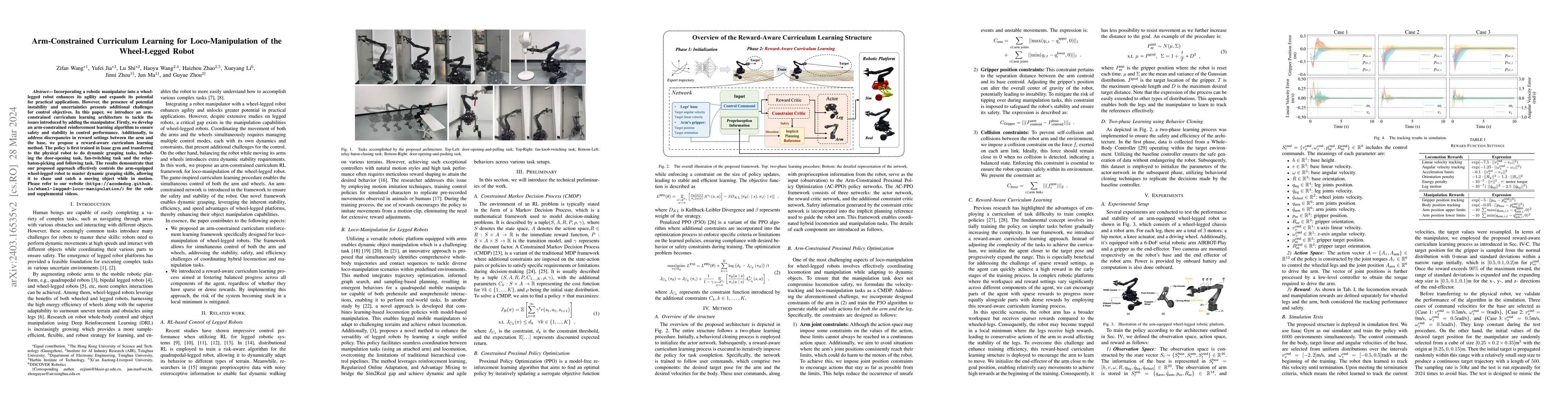 Thumbnail for Arm-Constrained Curriculum Learning for Loco-Manipulation of the
  Wheel-Legged Robot