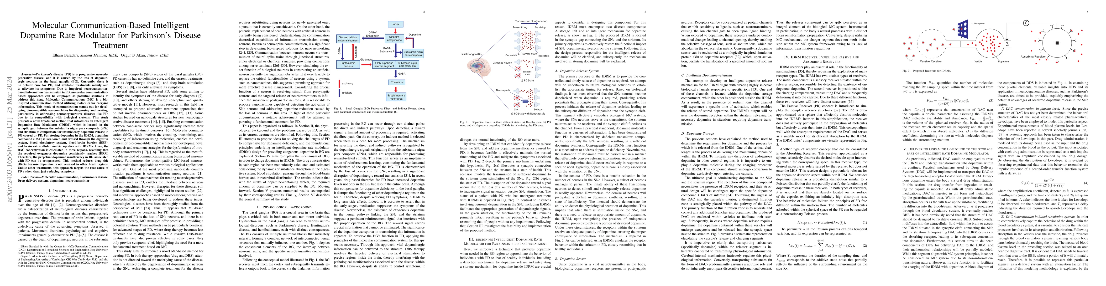 Thumbnail for Molecular Communication-Based Intelligent Dopamine Rate Modulator for
  Parkinson's Disease Treatment