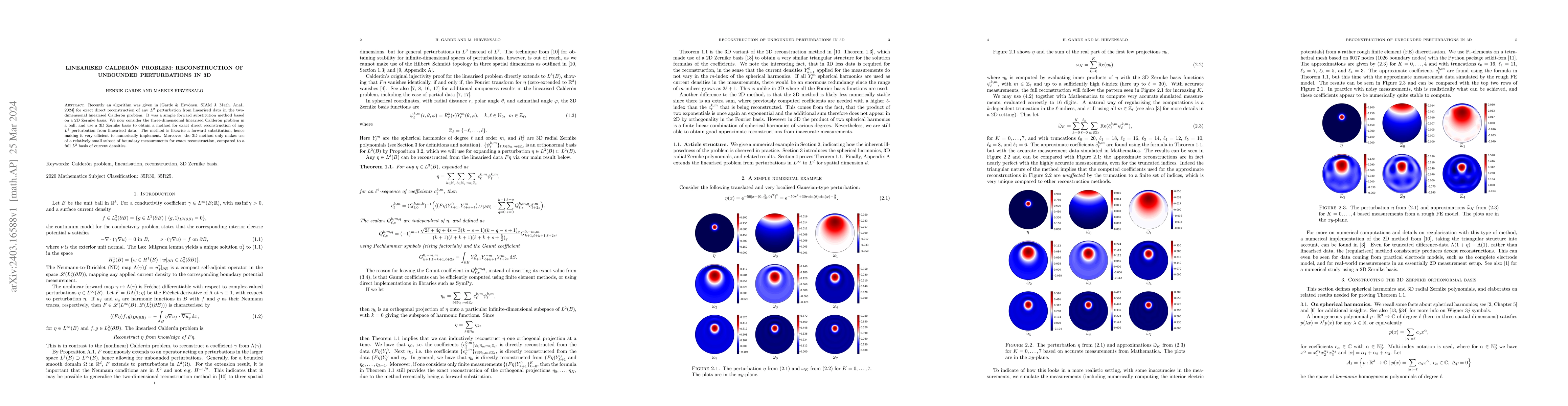 Thumbnail for Linearised Calder\'on problem: Reconstruction of unbounded perturbations
  in 3D