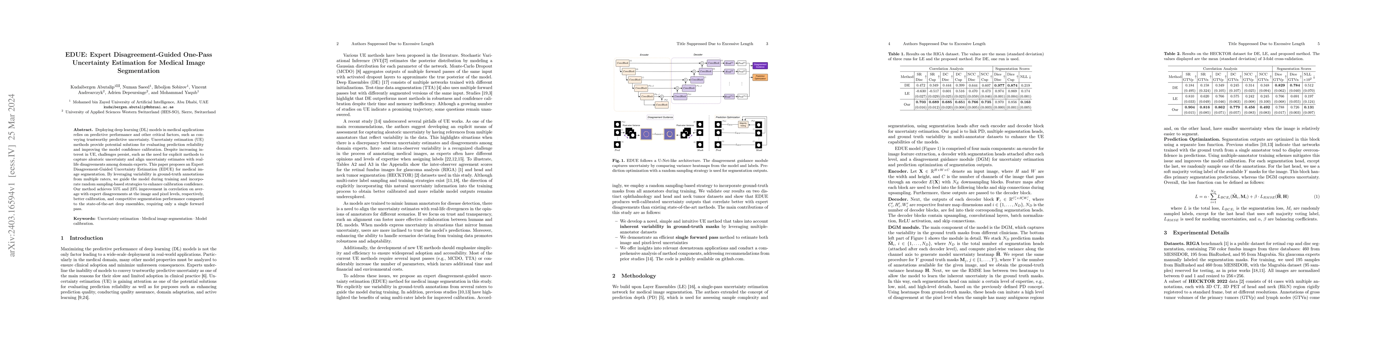 Thumbnail for EDUE: Expert Disagreement-Guided One-Pass Uncertainty Estimation for
  Medical Image Segmentation