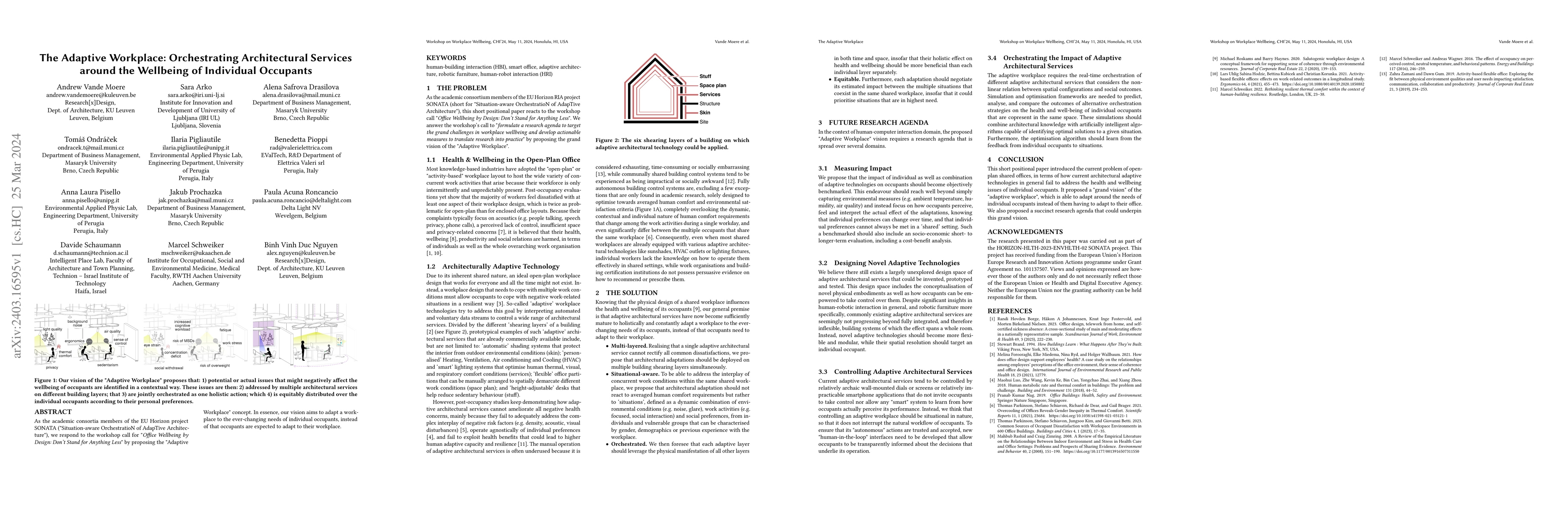 Thumbnail for The Adaptive Workplace: Orchestrating Architectural Services around the
  Wellbeing of Individual Occupants