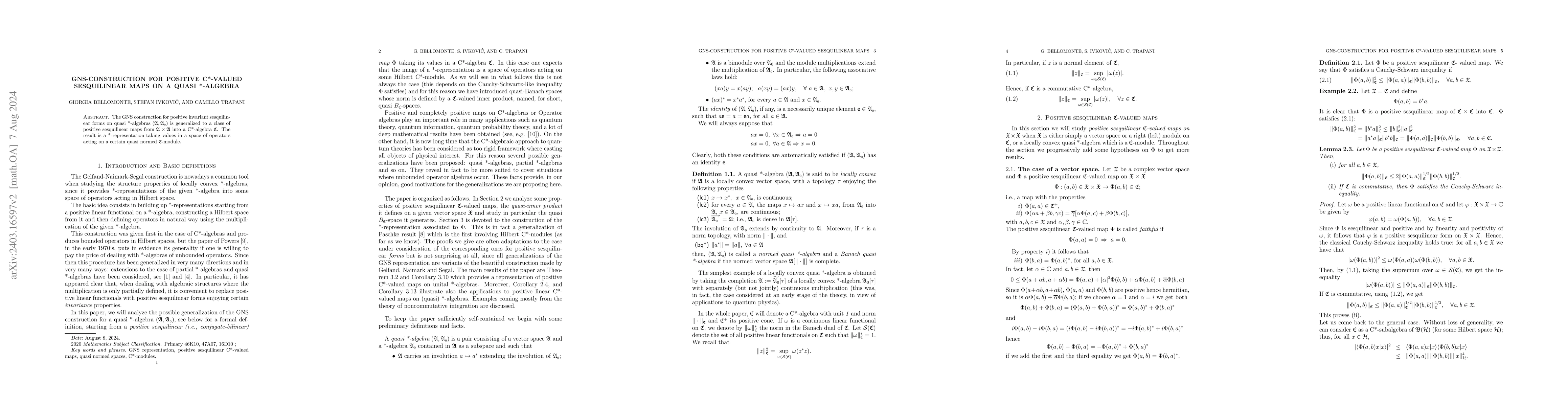 Thumbnail for GNS-construction for positive C*-valued sesquilinear maps on a quasi
  *-algebra