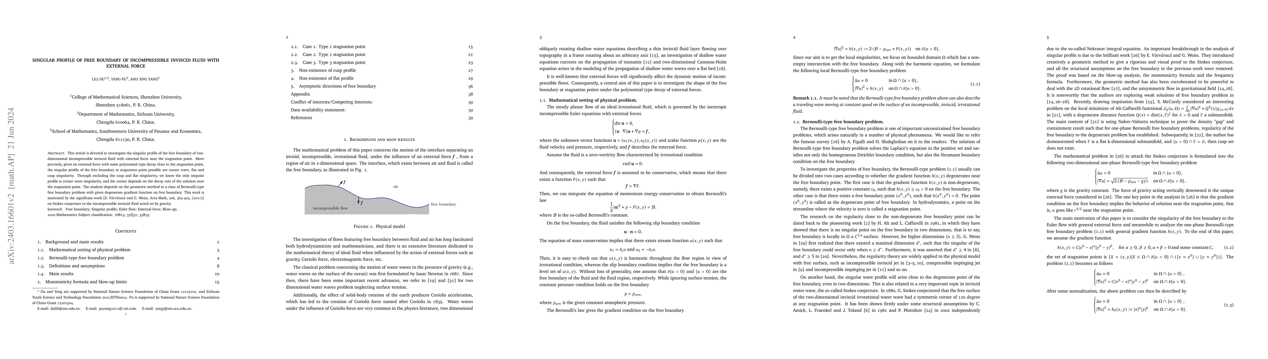 Thumbnail for Singular profile of free boundary of incompressible inviscid fluid with
  external force