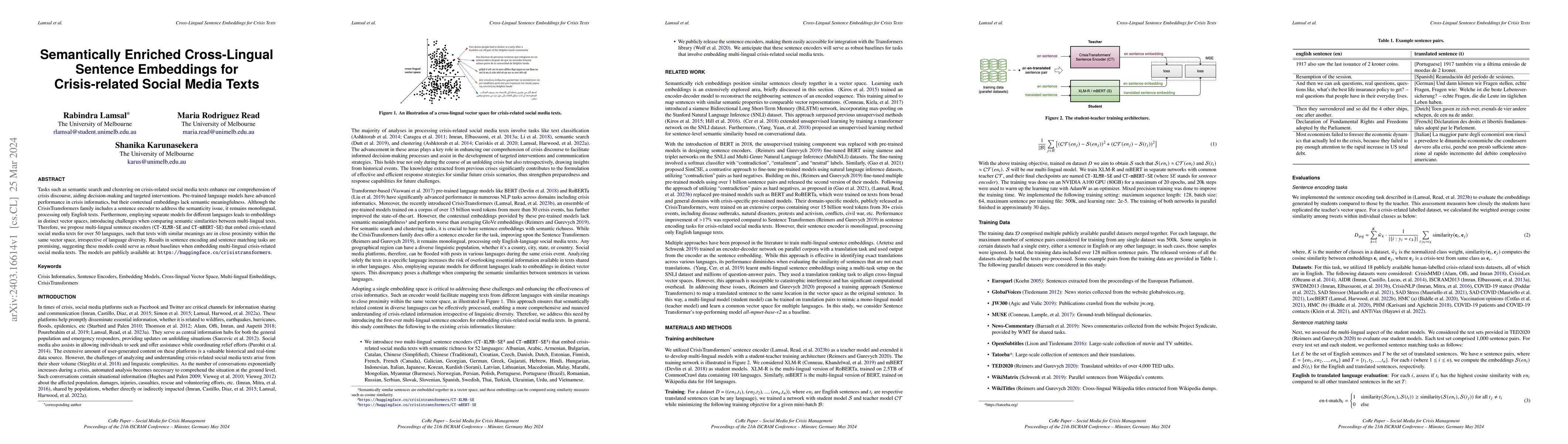 Thumbnail for Semantically Enriched Cross-Lingual Sentence Embeddings for
  Crisis-related Social Media Texts
