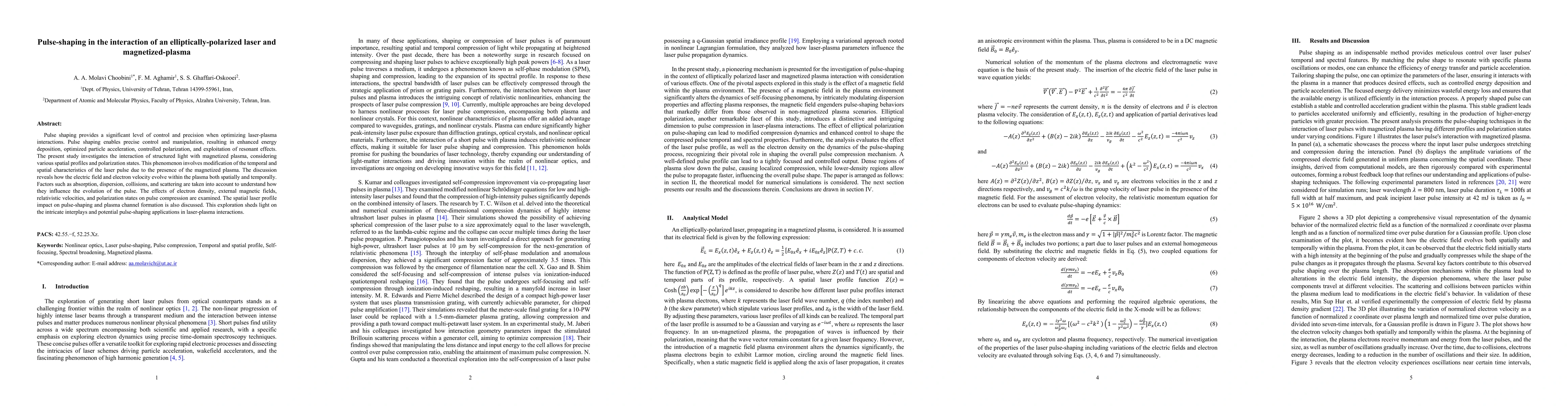 Thumbnail for Pulse-shaping in the interaction of an elliptically-polarized laser and
  magnetized-plasma
