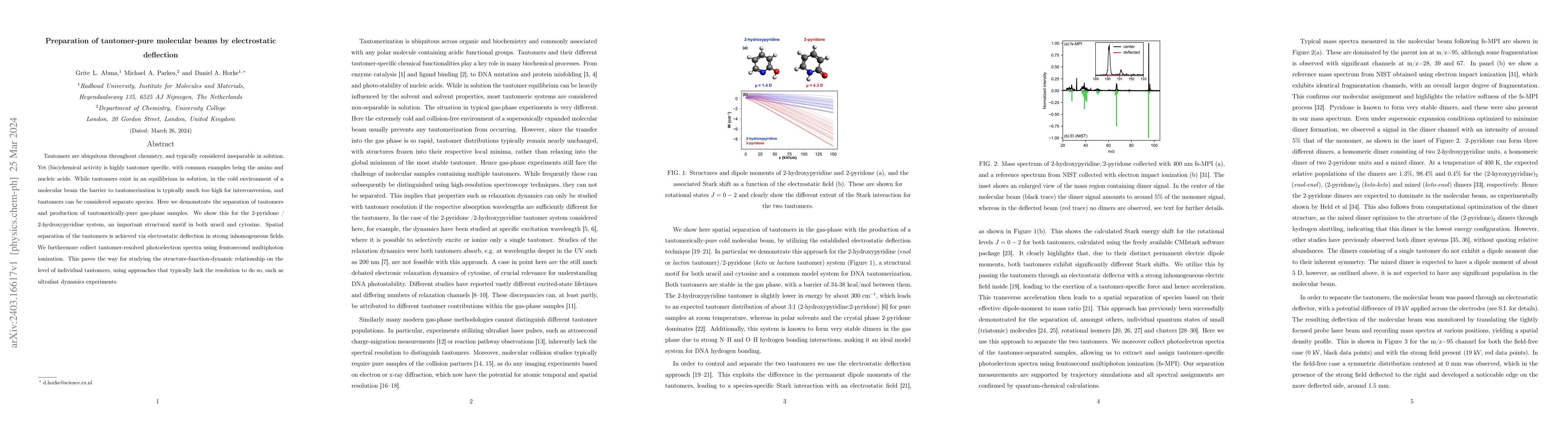 Thumbnail for Preparation of tautomer-pure molecular beams by electrostatic deflection