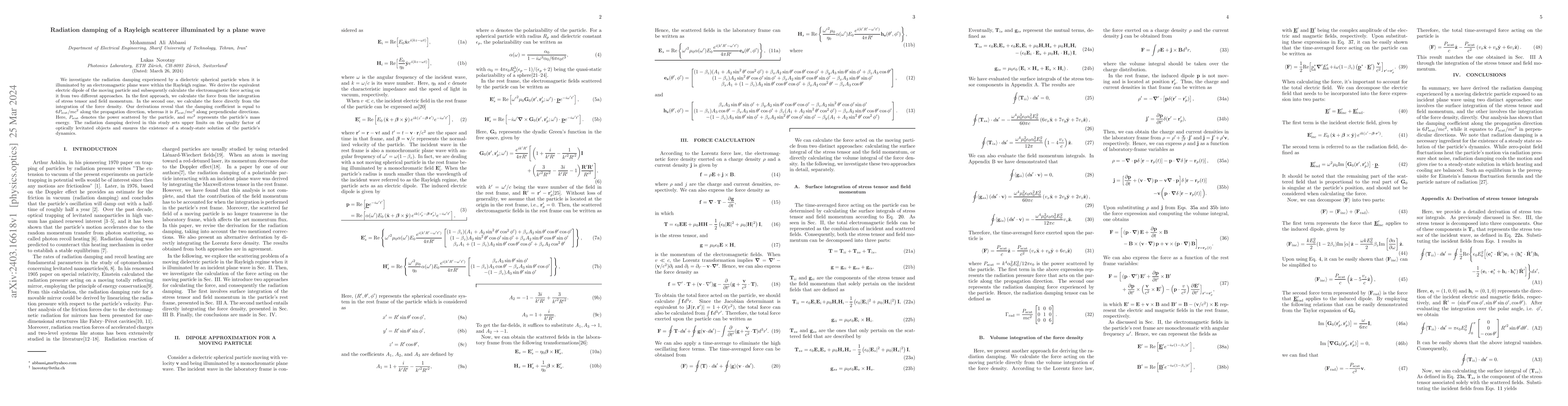 Thumbnail for Radiation damping of a Rayleigh scatterer illuminated by a plane wave