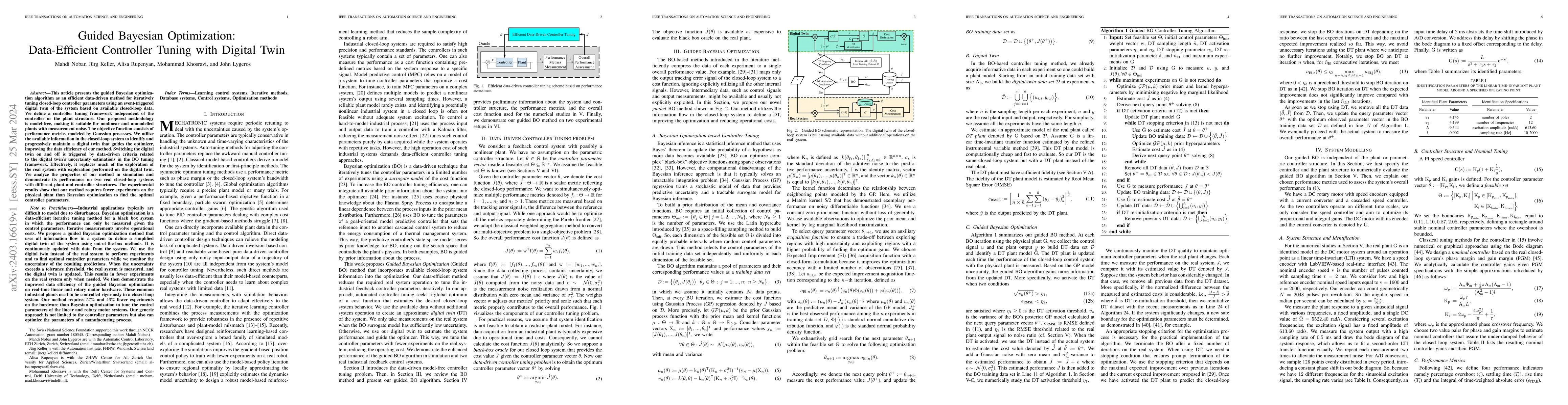 Thumbnail for Guided Bayesian Optimization: Data-Efficient Controller Tuning with
  Digital Twin