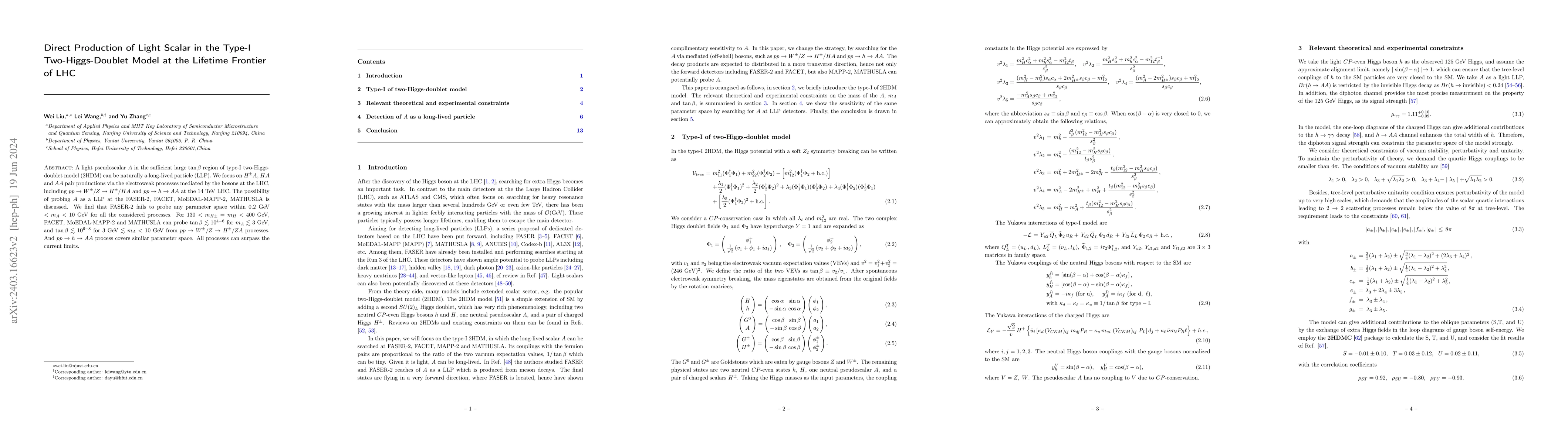 Thumbnail for Direct Production of Light Scalar in the Type-I Two-Higgs-Doublet Model
  at the Lifetime Frontier of LHC