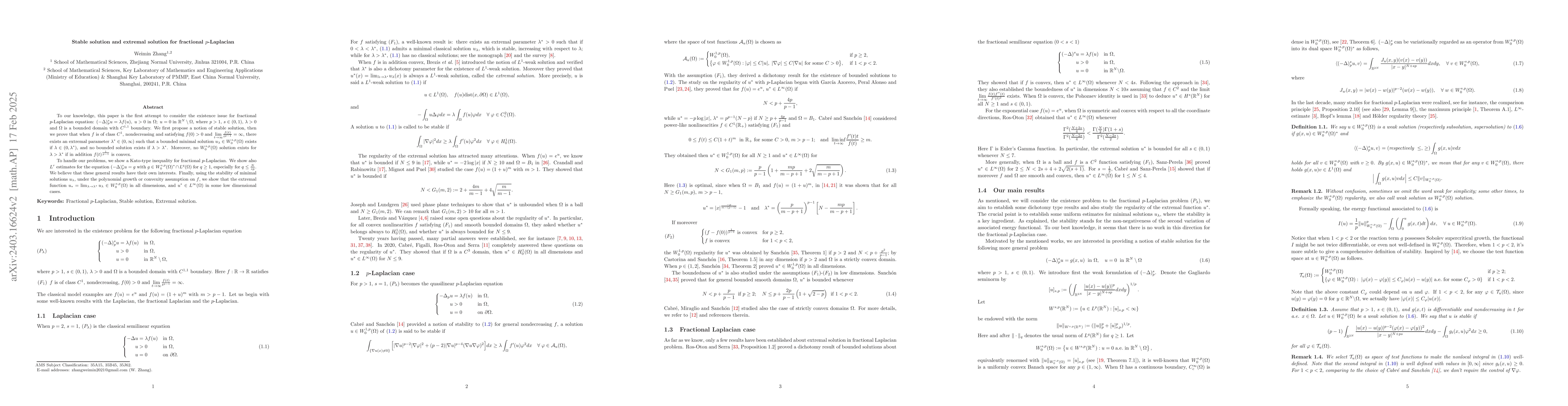 Thumbnail for Stable solution and extremal solution for the fractional $p$-Laplacian
  equation