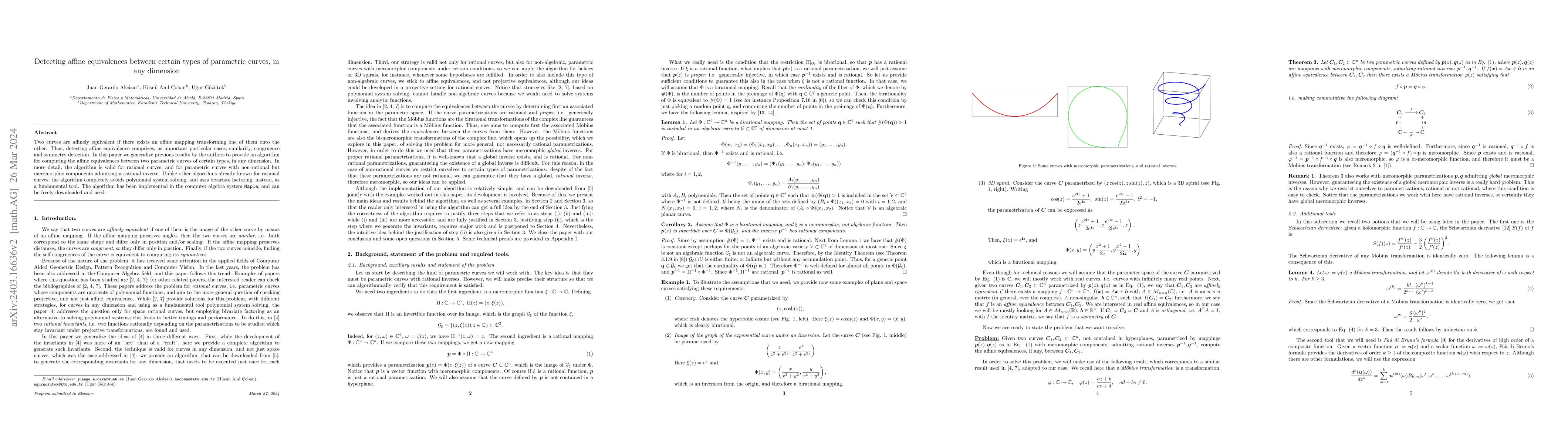 Thumbnail for Detecting affine equivalences between certain types of parametric
  curves, in any dimension