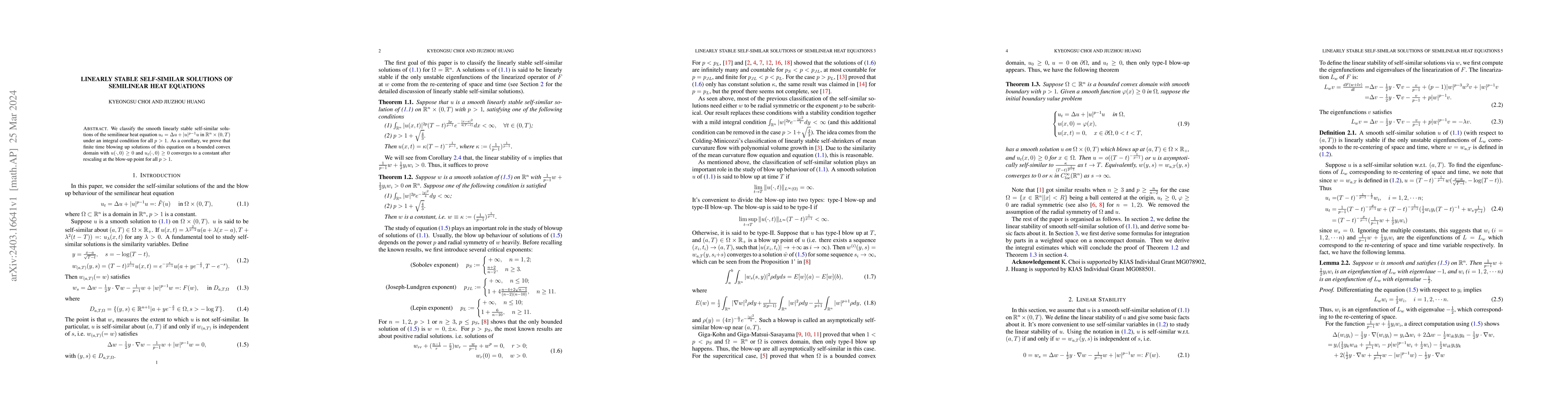 Thumbnail for Linearly stable self-similar solutions of semilinear heat equations