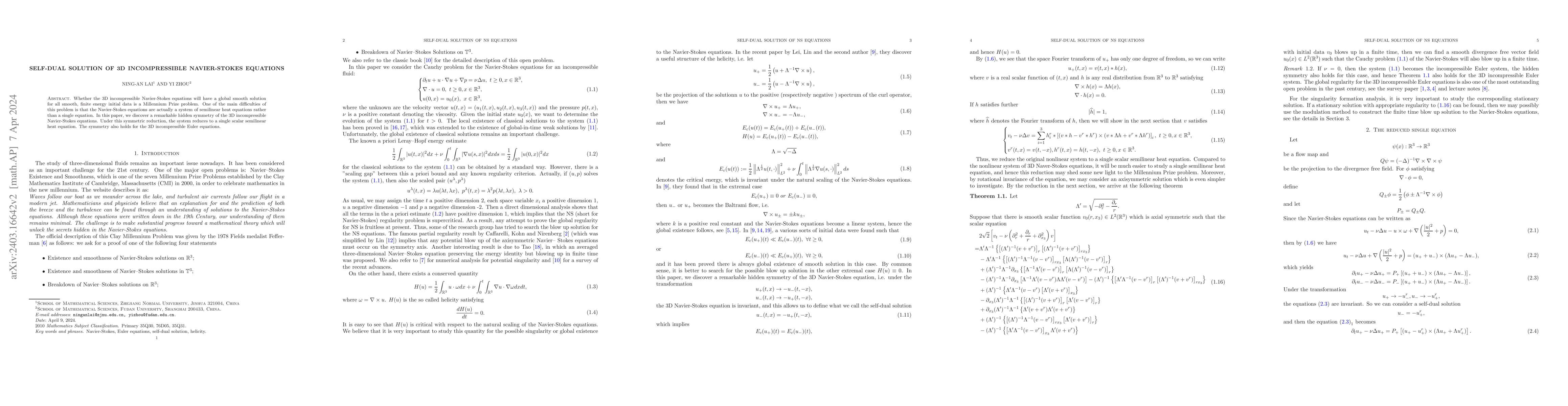 Thumbnail for Self-dual solution of 3D incompressible Navier-Stokes equations