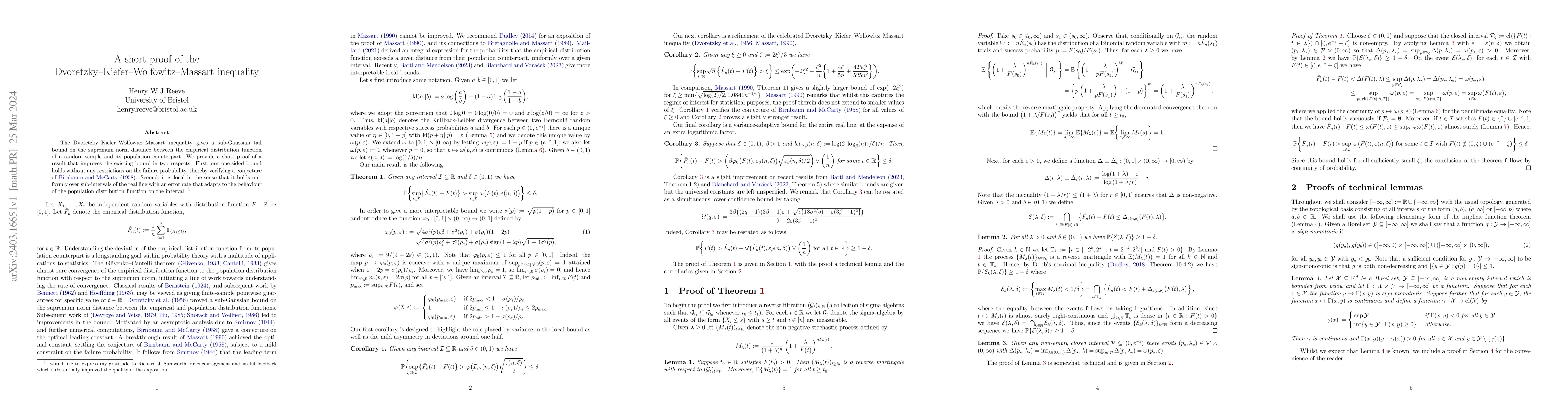 Thumbnail for A short proof of the Dvoretzky--Kiefer--Wolfowitz--Massart inequality