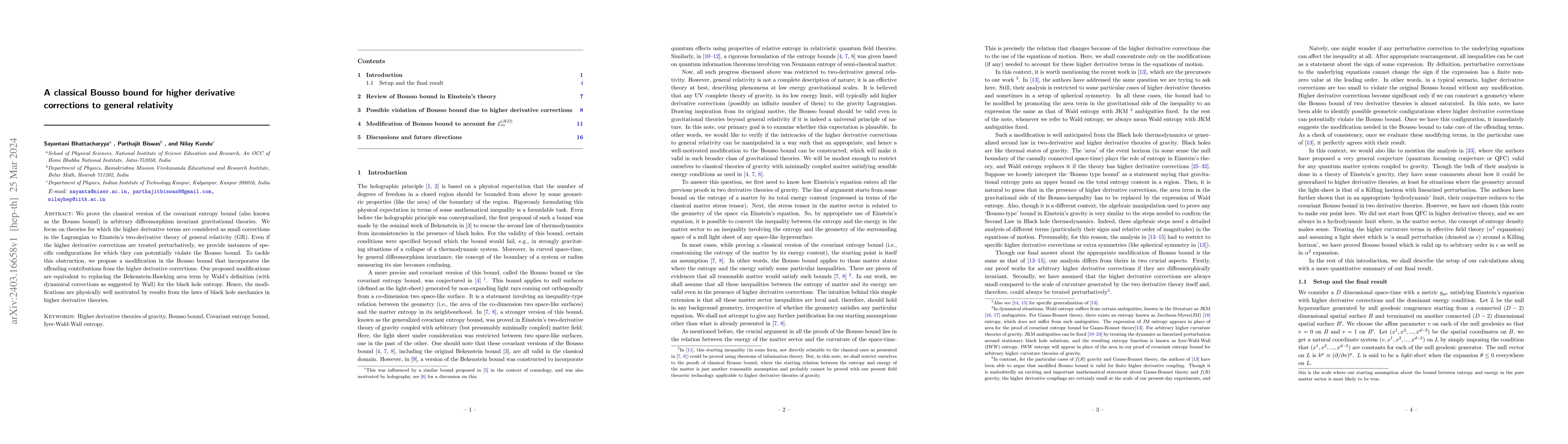 Thumbnail for A classical Bousso bound for higher derivative corrections to general
  relativity
