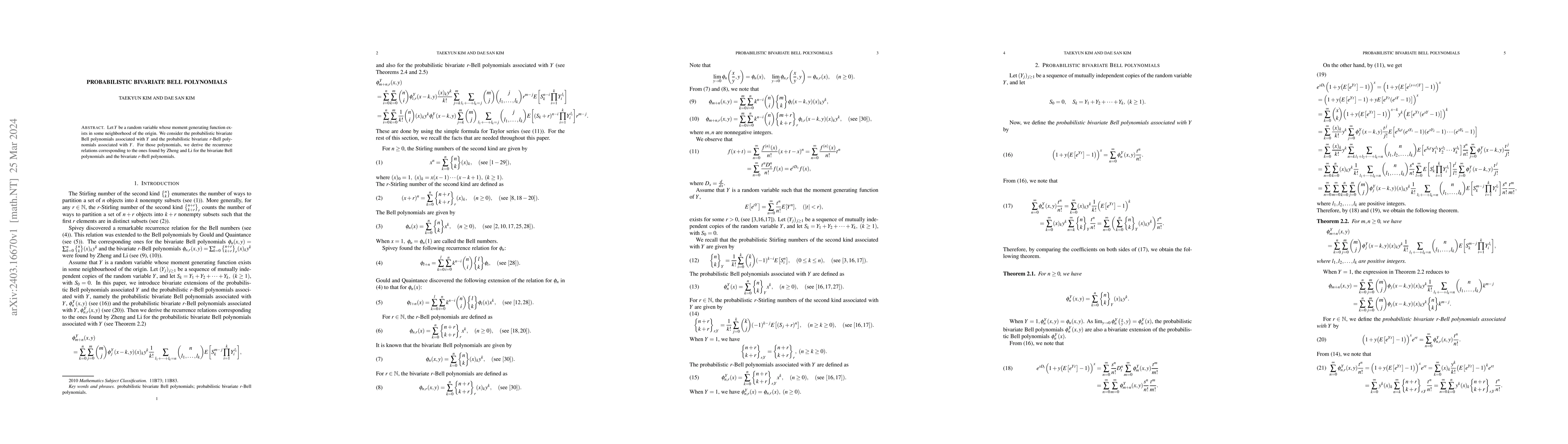 Thumbnail for Probabilistic bivariate Bell polynomials