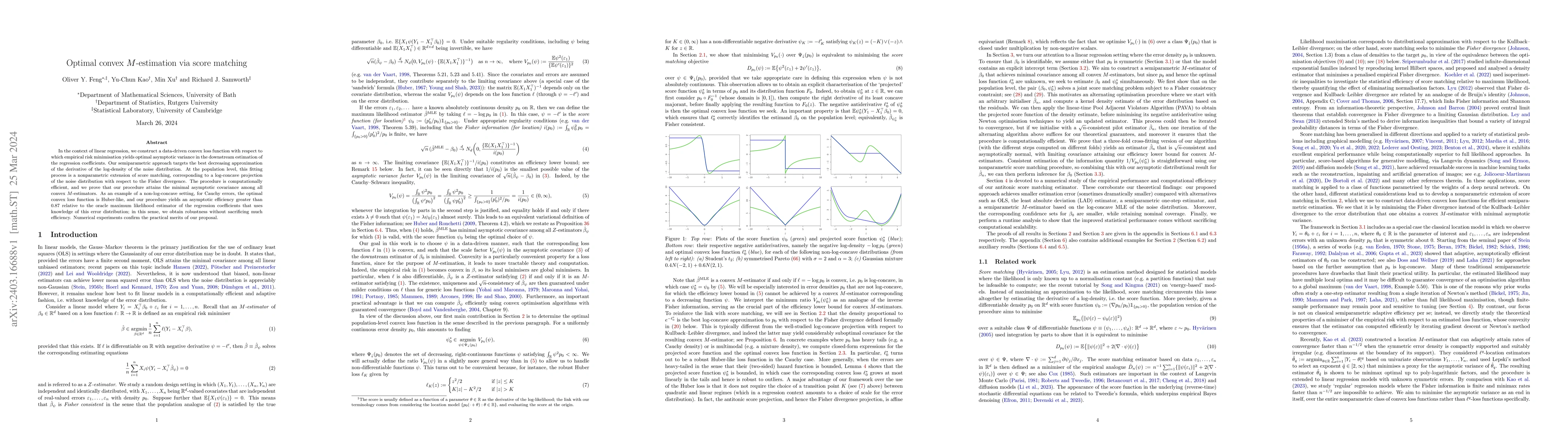 Thumbnail for Optimal convex $M$-estimation via score matching