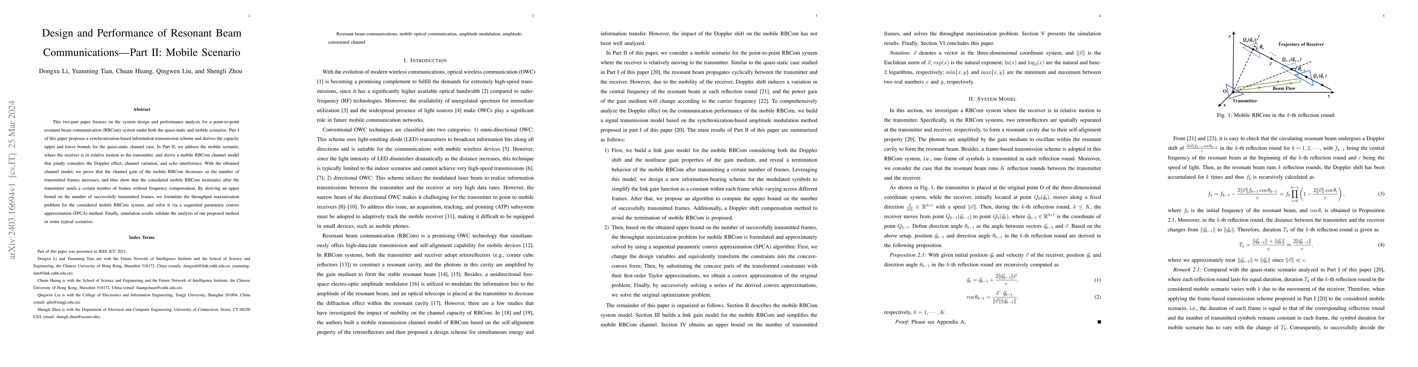 Thumbnail for Design and Performance of Resonant Beam Communications -- Part II:
  Mobile Scenario