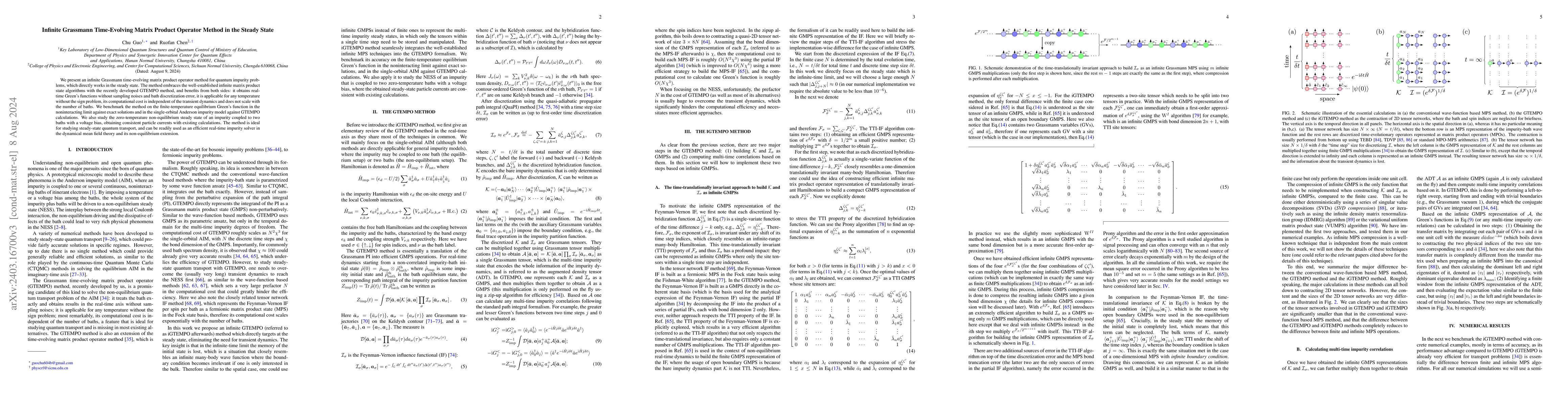 Thumbnail for Infinite Grassmann Time-Evolving Matrix Product Operator Method in the
  Steady State