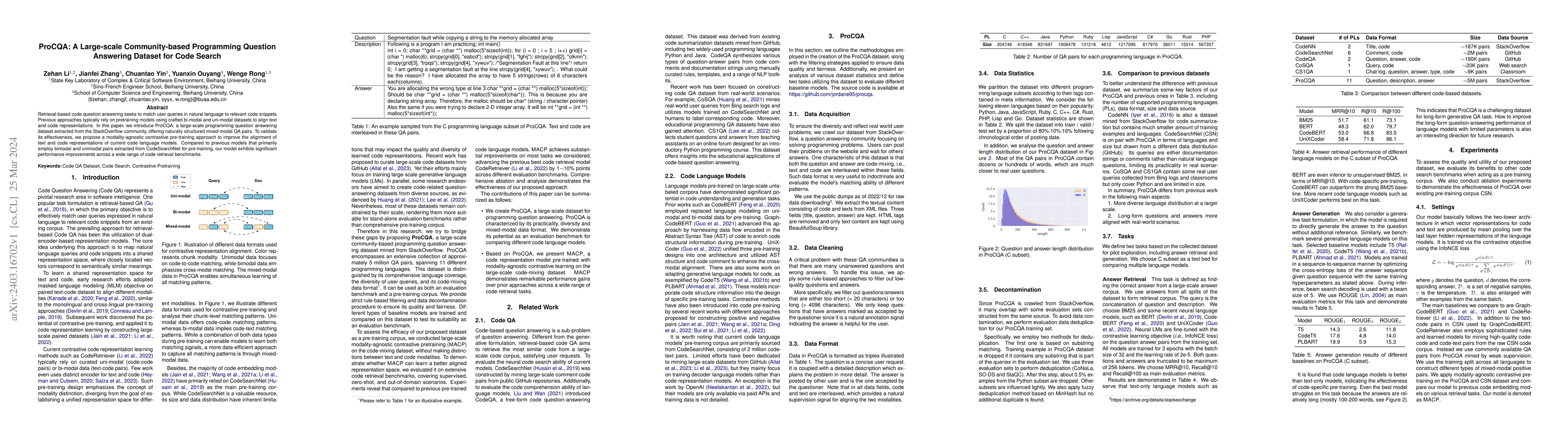Thumbnail for ProCQA: A Large-scale Community-based Programming Question Answering
  Dataset for Code Search