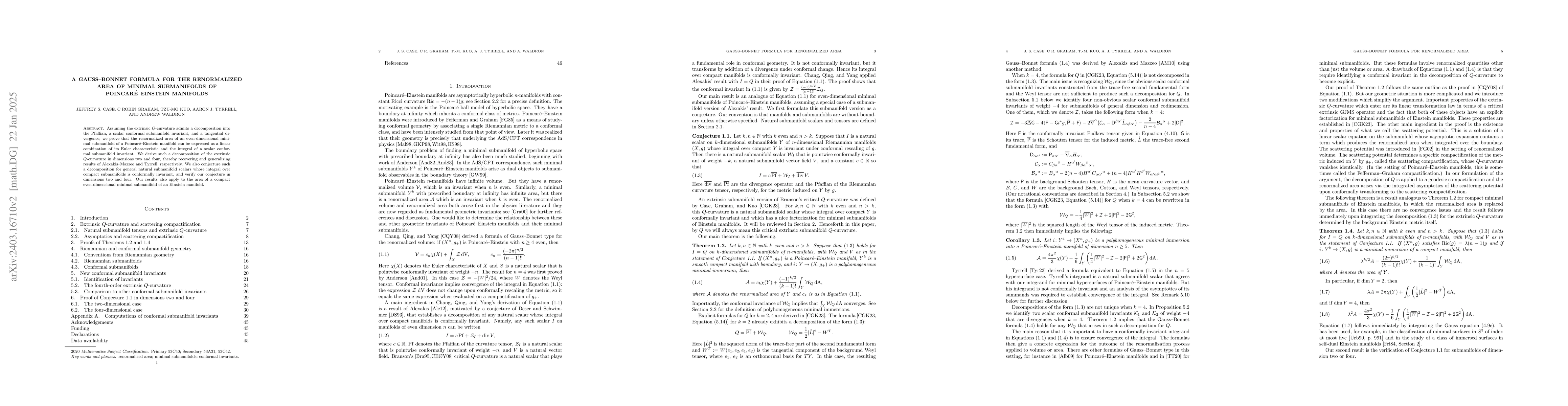 Thumbnail for A Gauss-Bonnet formula for the renormalized area of minimal submanifolds
  of Poincar\'e-Einstein manifolds