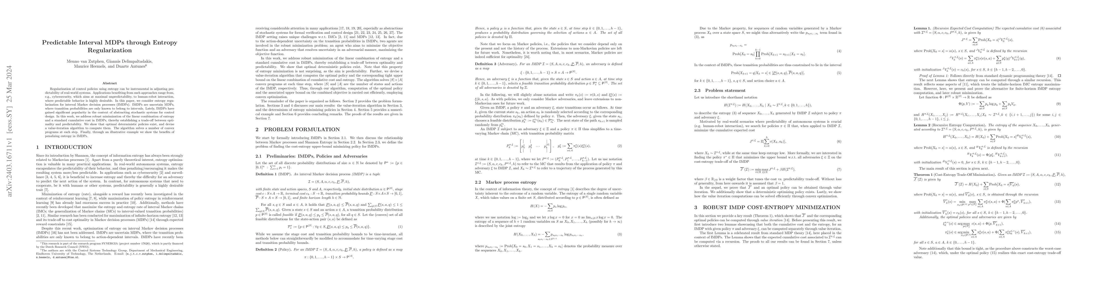 Thumbnail for Predictable Interval MDPs through Entropy Regularization