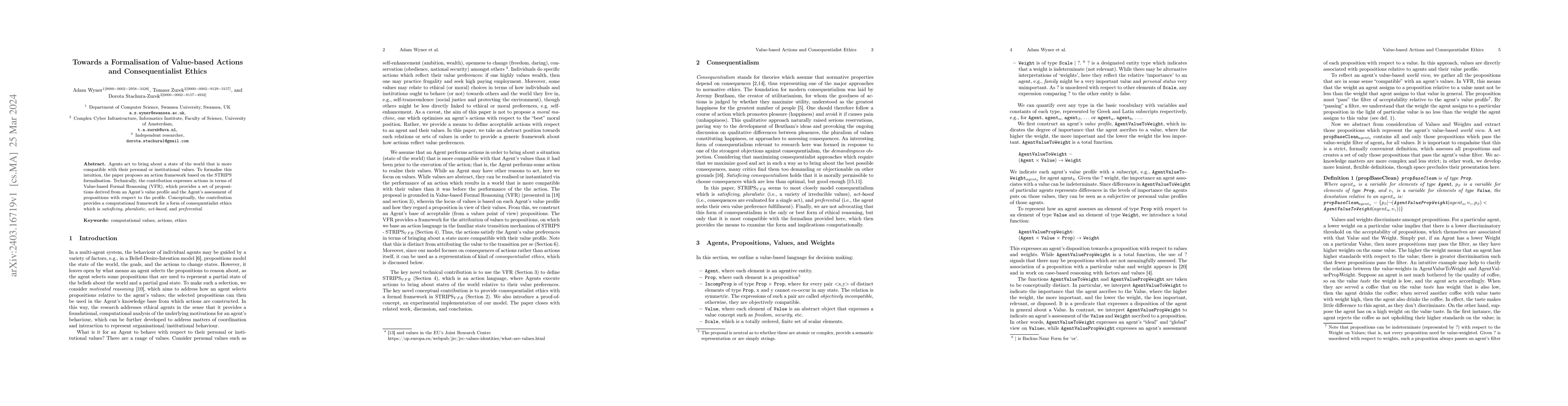 Thumbnail for Towards a Formalisation of Value-based Actions and Consequentialist
  Ethics