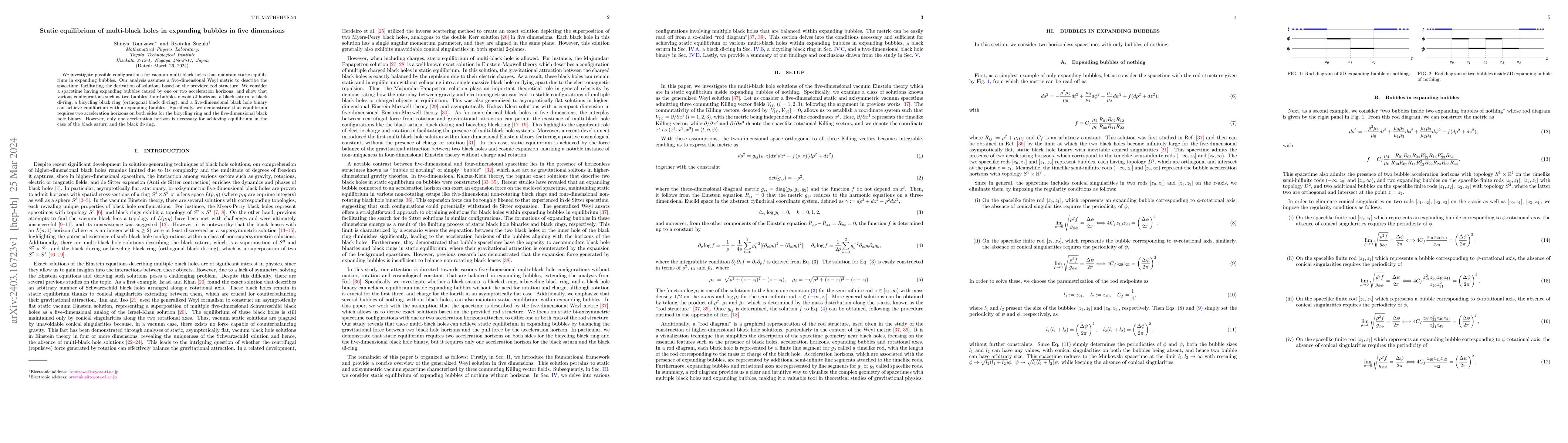 Thumbnail for Static equilibrium of multi-black holes in expanding bubbles in five
  dimensions