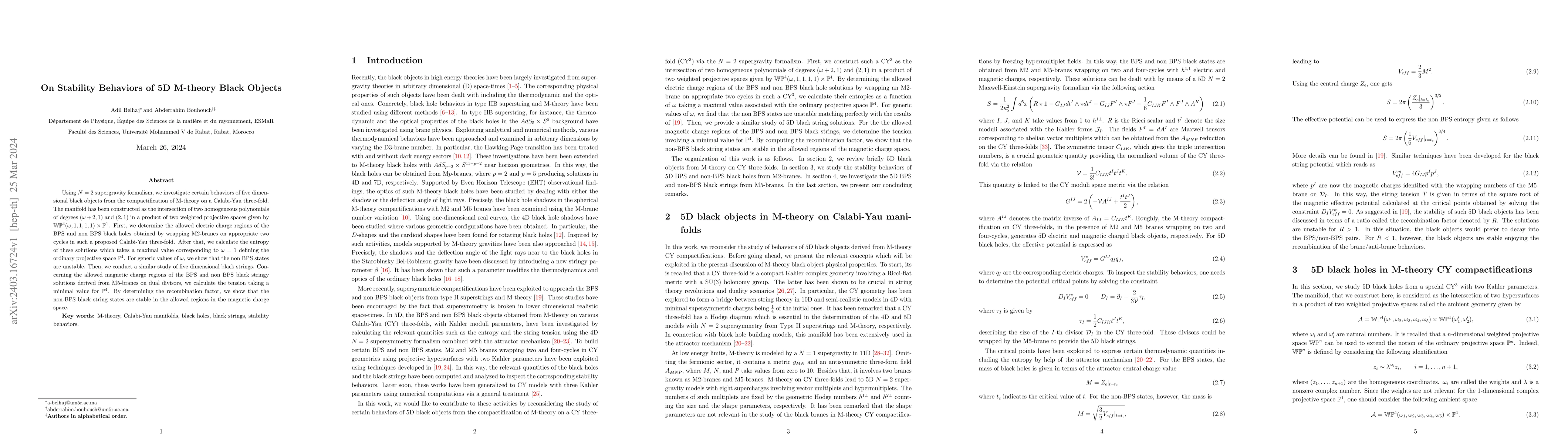 Thumbnail for On Stability Behaviors of 5D M-theory Black Objects