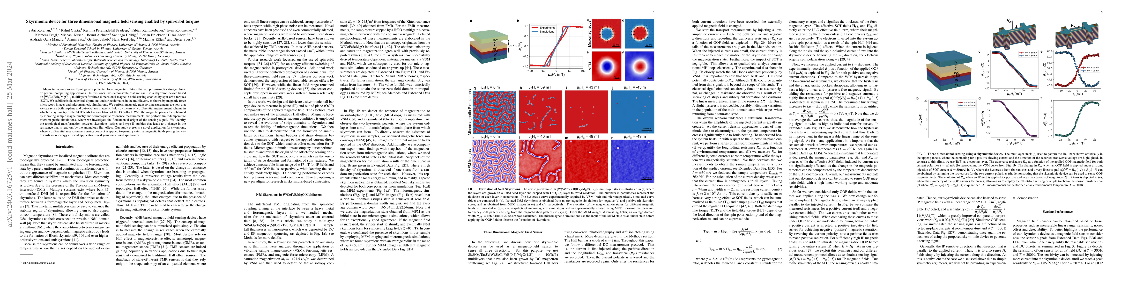 Thumbnail for Skyrmionic device for three dimensional magnetic field sensing enabled
  by spin-orbit torques