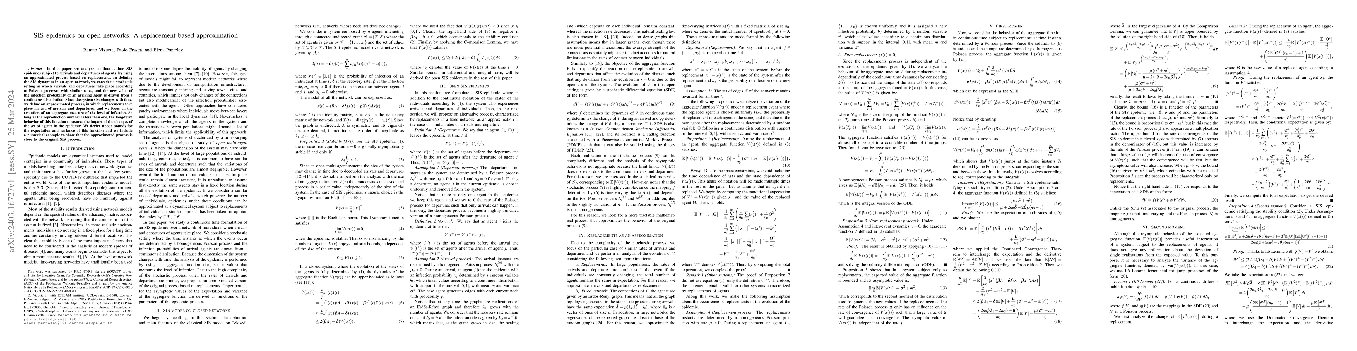 Thumbnail for SIS epidemics on open networks: A replacement-based approximation