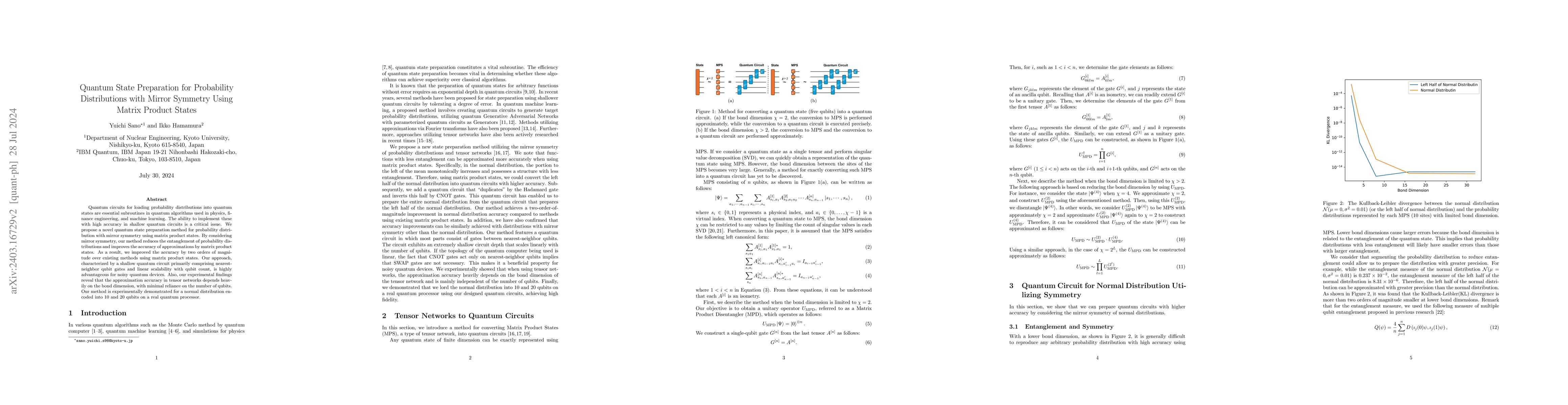 Thumbnail for Quantum State Preparation for Probability Distributions with Mirror
  Symmetry Using Matrix Product States