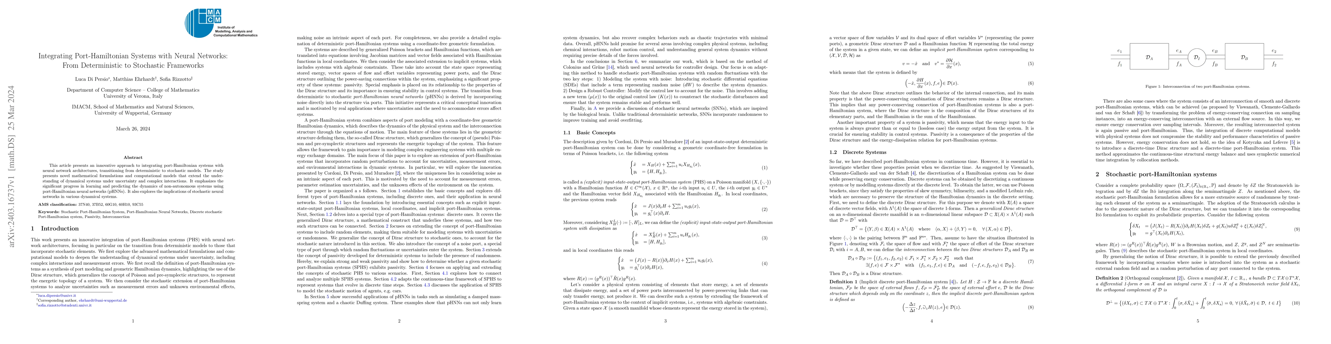 Thumbnail for Integrating Port-Hamiltonian Systems with Neural Networks: From
  Deterministic to Stochastic Frameworks