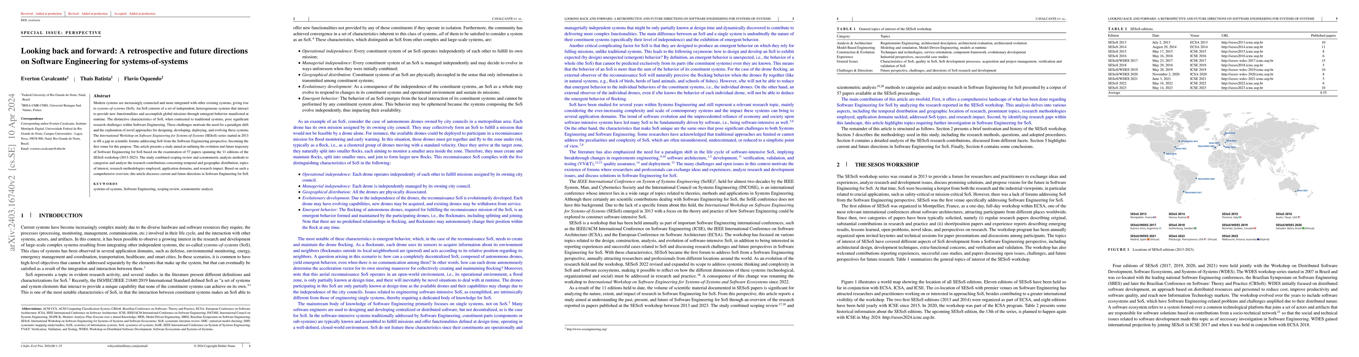 Thumbnail for Looking back and forward: A retrospective and future directions on
  Software Engineering for systems-of-systems