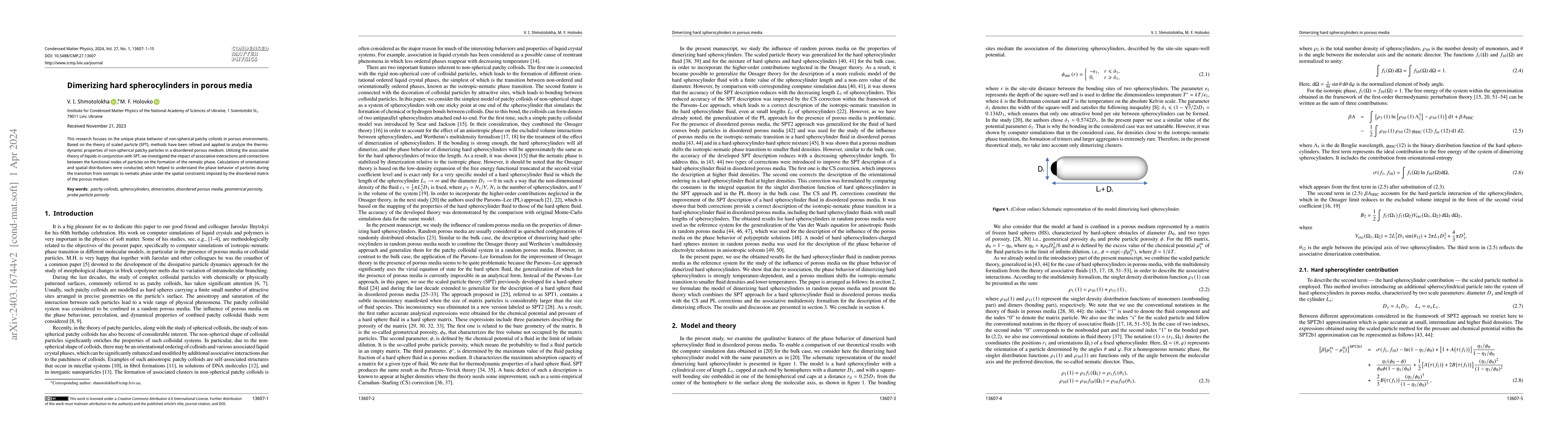 Thumbnail for Dimerizing hard spherocylinders in porous media