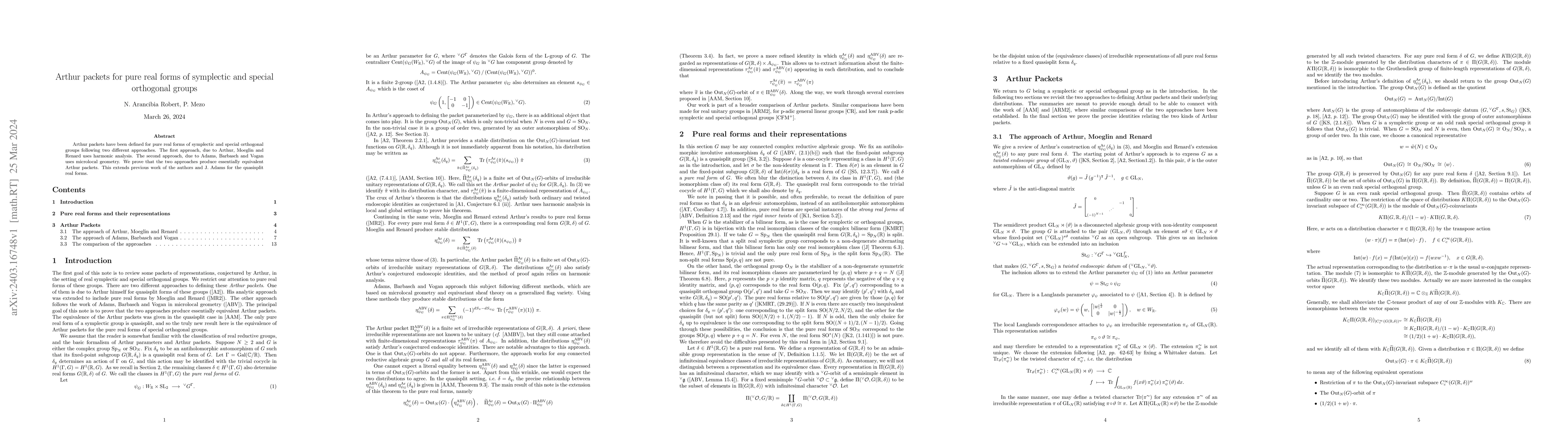 Thumbnail for Arthur packets for pure real forms of symplectic and special orthogonal
  groups