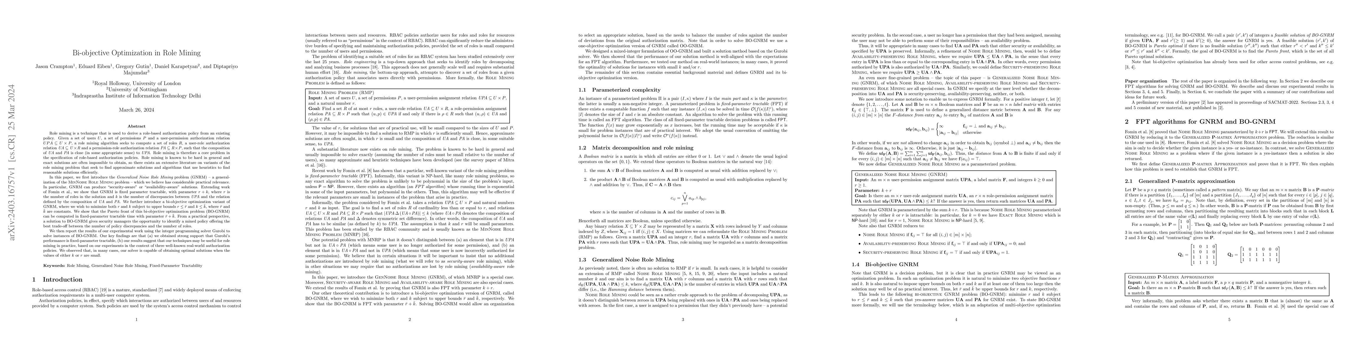 Thumbnail for Bi-objective Optimization in Role Mining