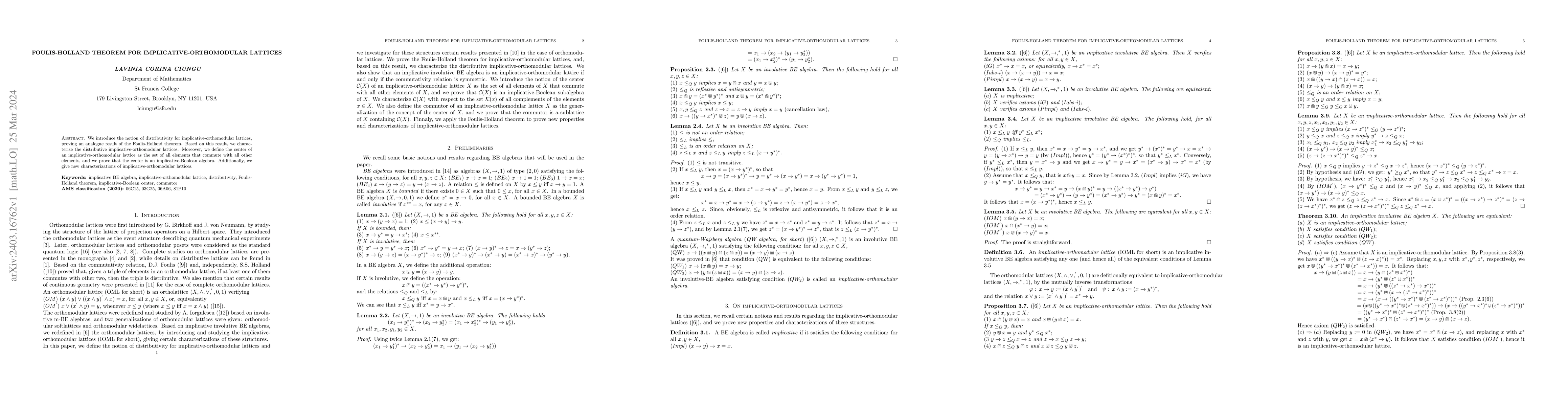 Thumbnail for Foulis-Holland theorem for implicative-orthomodular lattices
