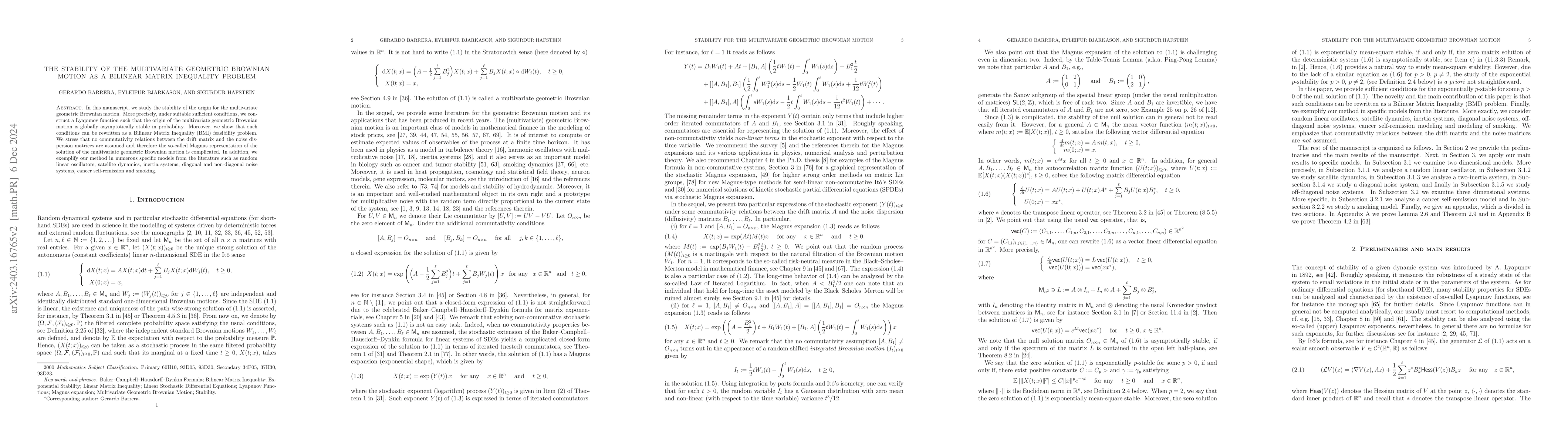 Thumbnail for The stability of the multivariate geometric Brownian motion as a
  bilinear matrix inequality problem