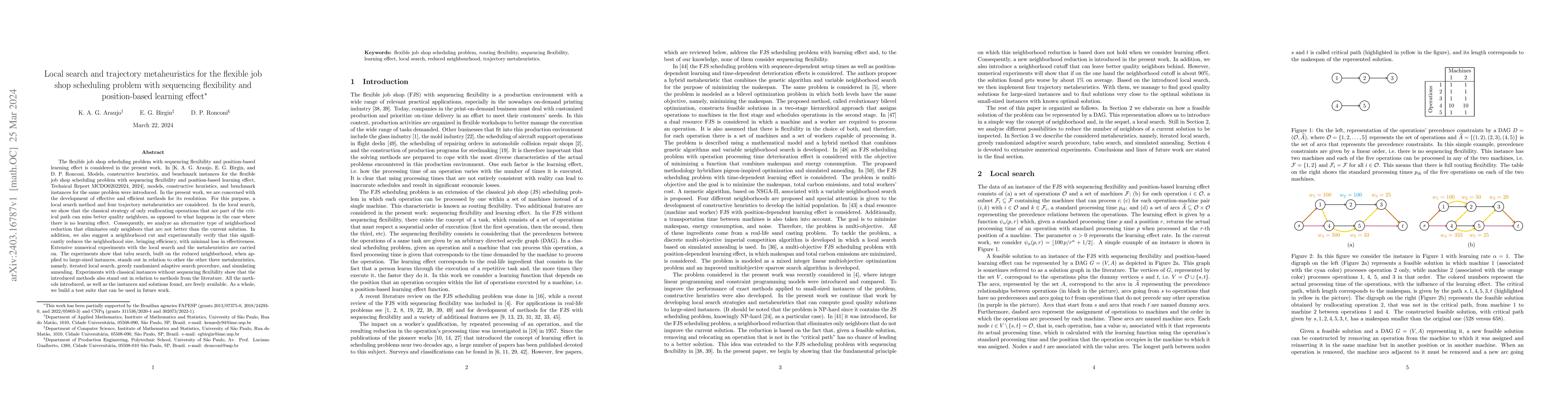 Thumbnail for Local search and trajectory metaheuristics for the flexible job shop
  scheduling problem with sequencing flexibility and position-based learning
  effect