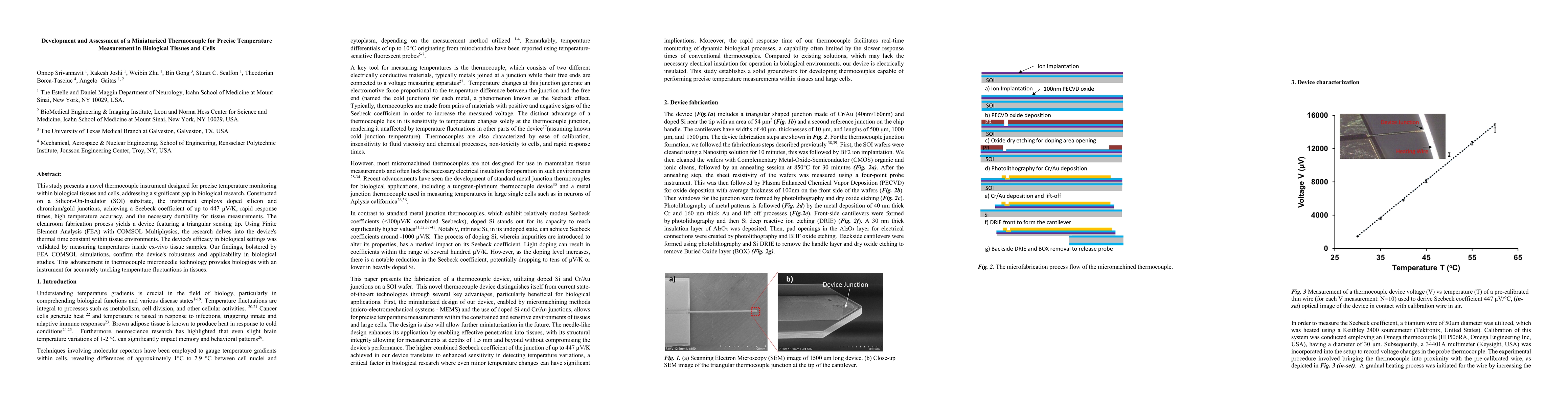 Thumbnail for Development and Assessment of a Miniaturized Thermocouple for Precise
  Temperature Measurement in Biological Tissues and Cells