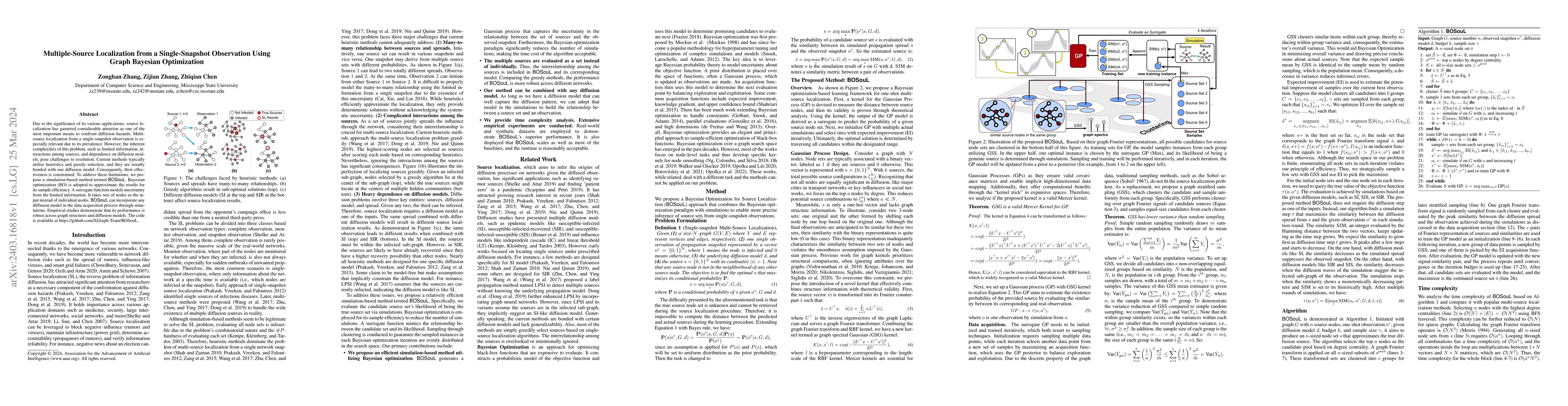 Thumbnail for Multiple-Source Localization from a Single-Snapshot Observation Using
  Graph Bayesian Optimization