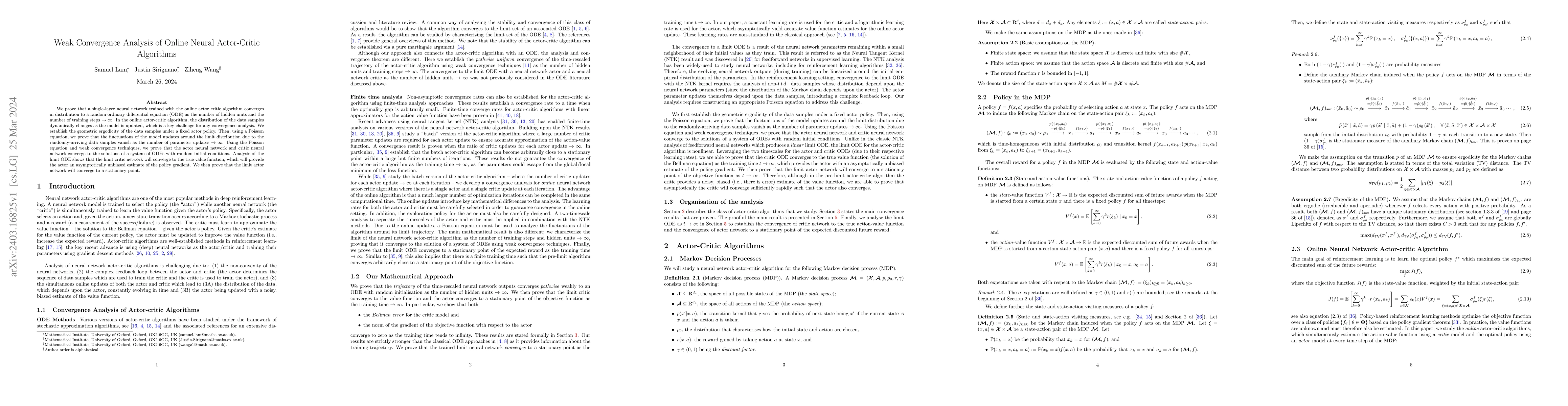 Thumbnail for Weak Convergence Analysis of Online Neural Actor-Critic Algorithms
