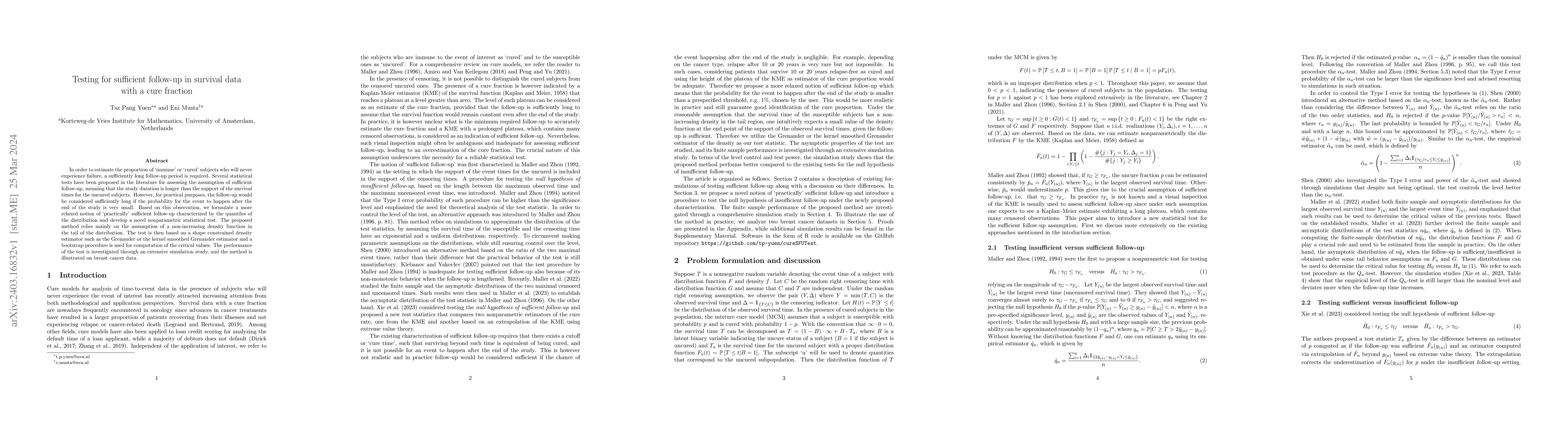 Thumbnail for Testing for sufficient follow-up in survival data with a cure fraction